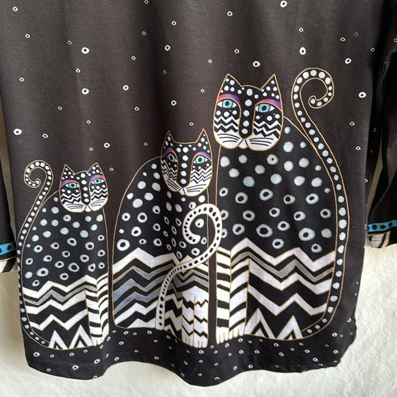 Laurel Burch black cat print top, size L - Picture 3 of 7